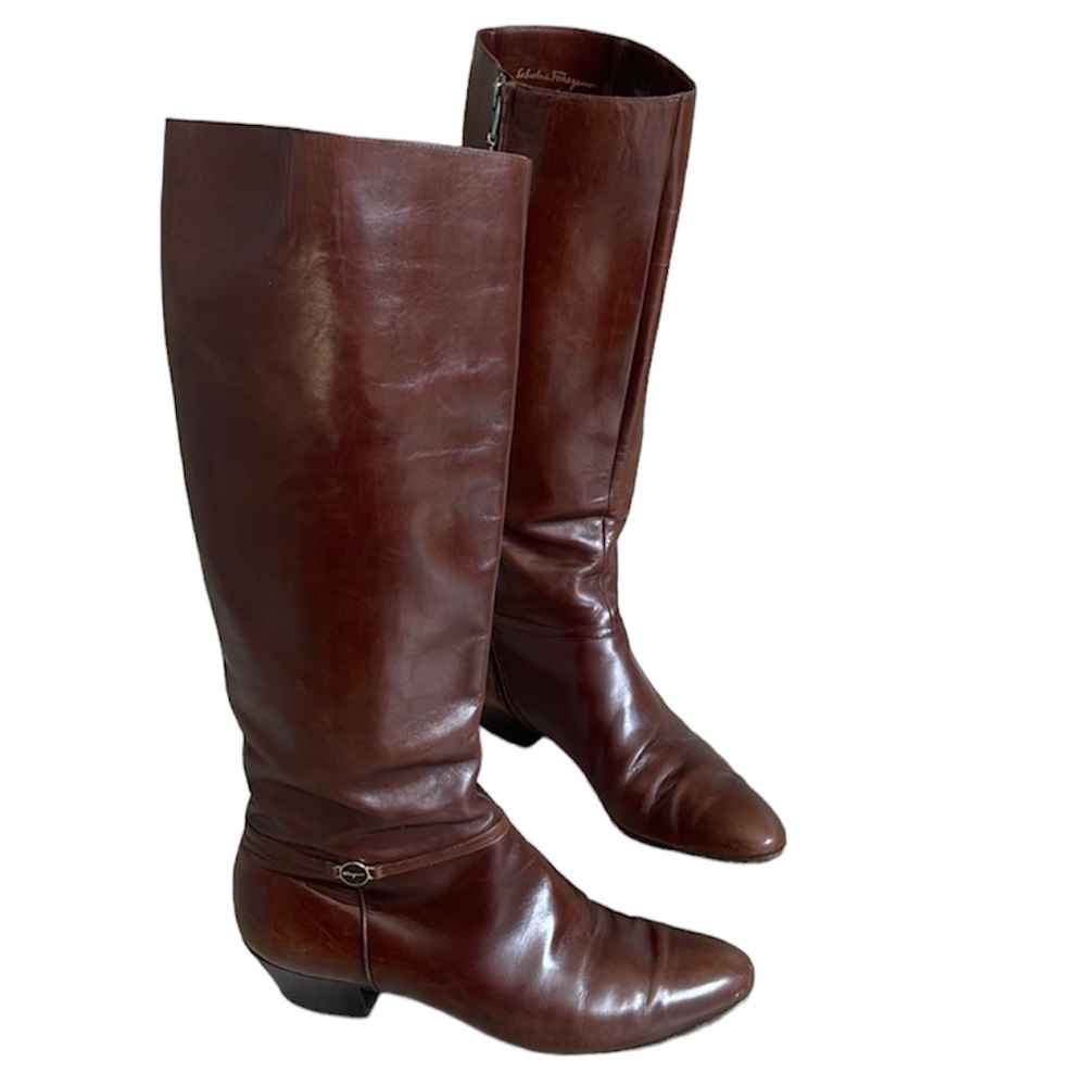 Salvatore Ferragamo Brown Knee Boots Riding Boots Vintage 8.5